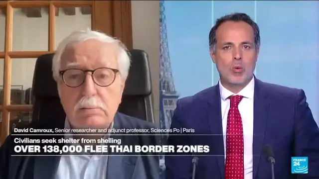 'Video thumbnail for Over 138,000 flee Thai-Cambodian border as conflict escalates'