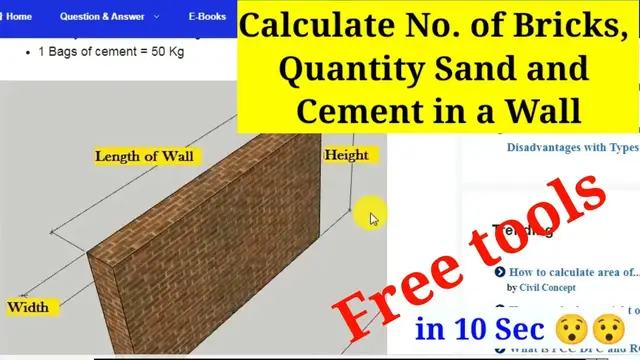 'Video thumbnail for How to Calculate Numbers of Bricks, Quantity of Sand and Cement in Wall - Tools'
