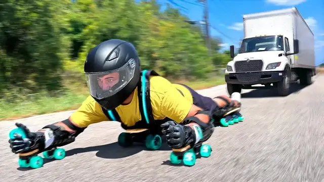 'Video thumbnail for jake carlini: built an electric rollerblade suit: diy motorized skates!'
