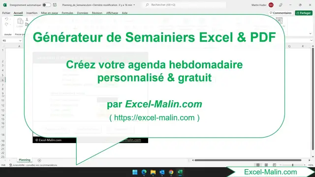 'Video thumbnail for Semainier Excel & PDF personnalisable et gratuit'