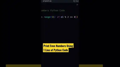 'Video thumbnail for Print Even Numbers using One Line Python Code #shorts #coding #programming'