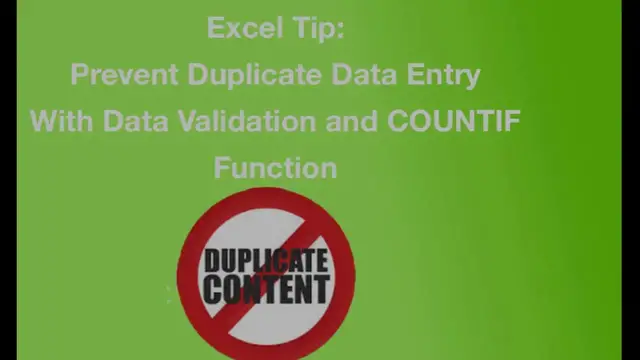 'Video thumbnail for Excel Tip : Prevent Duplicate Data Entry Using Data Validation and COUNTIF Function'
