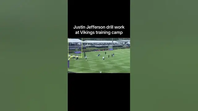 'Video thumbnail for Justin Jefferson getting after it at Vikings training camp.'