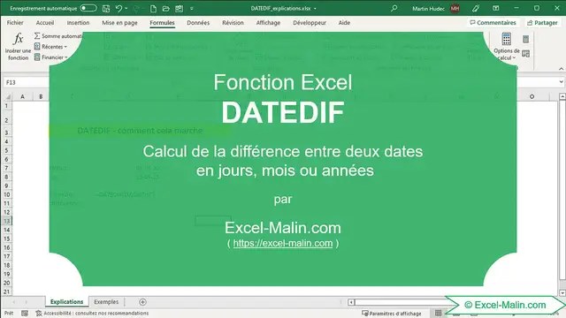 'Video thumbnail for Fonction DATEDIF Excel - tutoriel'