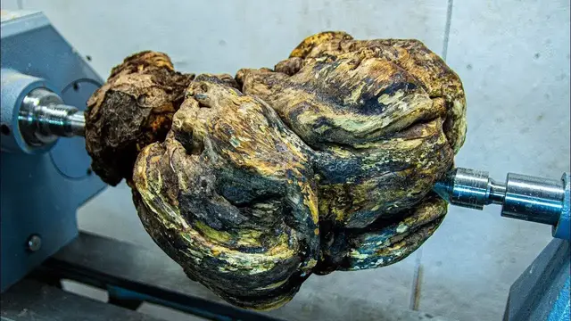 'Video thumbnail for Wood turning a rotten and spalted burl into MAGIC'