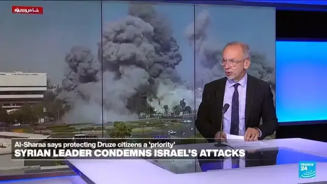 'Video thumbnail for Syrian leader Al-Sharaa condemns Israeli attacks and says protecting Druze citizens a “priority”'