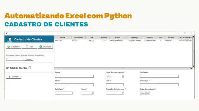 'Video thumbnail for Automatizando Excel com Python: Cadastro de Clientes em Python Parte#01'