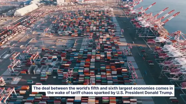 'Video thumbnail for UK, India Seal $34 Billion Free Trade Deal Amid Tariff Turmoil — As Trump Waits In The Wings'