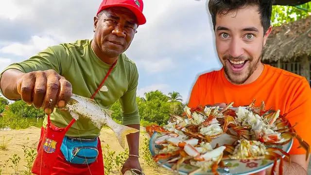 'Video thumbnail for CRAZY Colombian Seafood Catch & Cook!! CRAB HEAVEN + Caribbean Food in Colombia!!'