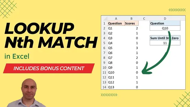 'Video thumbnail for LOOKUP Nth Match in Excel (Includes BONUS Content to SUM to Nth Match)'