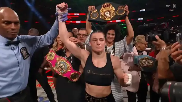 'Video thumbnail for Katie Taylor beats Amanda Serrano for third time to remain undisputed 140-pound champion'
