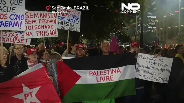 'Video thumbnail for Brazilian demonstrators rally against Trump and urge taxing the rich'