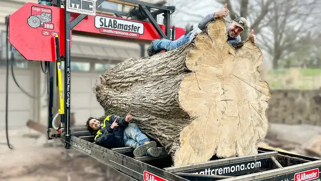 'Video thumbnail for matthew cremona: sawing a massive elm slab table top, revealing grain & imperfections'