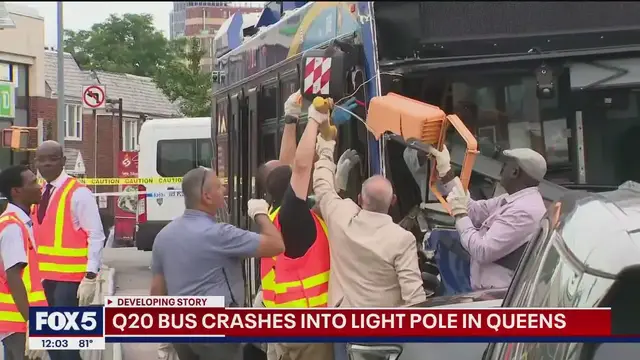 'Video thumbnail for Video shows bus crashing into light pole, injuring at least 7'