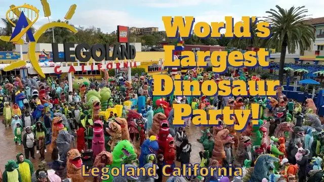'Video thumbnail for World Record Largest Dinosaur Costume Party at Legoland California'