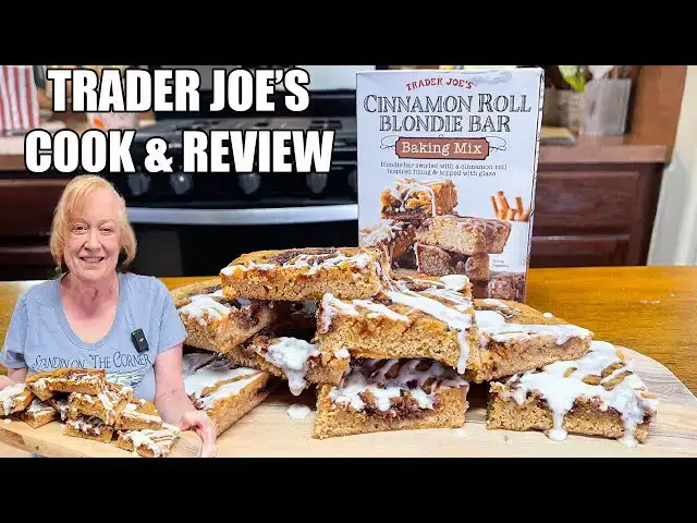 'Video thumbnail for TRADER JOE'S COOK & REVIEW CINNAMON ROLL BLONDIE BAR'