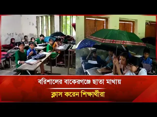 'Video thumbnail for বরিশালের বাকেরগঞ্জে ছাতা মাথায় ক্লাস করেন শিক্ষার্থীরা  | Janakantha'