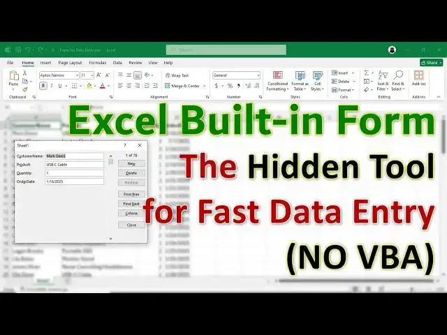 'Video thumbnail for Using Excel's Built-in Form (No Coding) for Fast Data Entry, Edit and Search Without Scrolling'