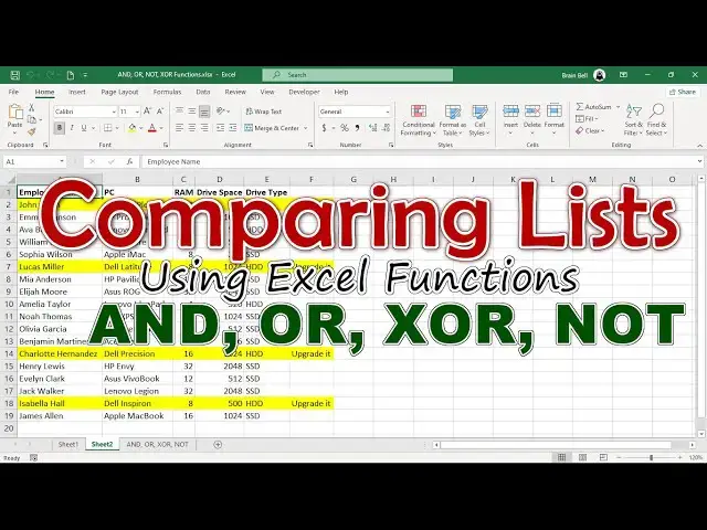 'Video thumbnail for Comparing Lists using AND, OR, XOR and NOT Functions in Excel'