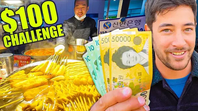 'Video thumbnail for KOREAN STREET FOOD $100 Challenge in Seoul  CRAZY Night Market + HANWOO BEEF BBQ!'