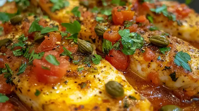 'Video thumbnail for Cod Fish Fillets with Fennel, Tomatoes, and Capers – A Flavorful Mediterranean Dish'