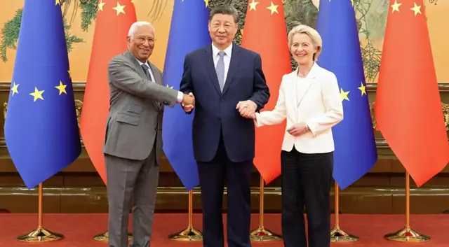 'Video thumbnail for China-EU summit ends in climate deal as talks strain over trade, Ukraine and imbalance'