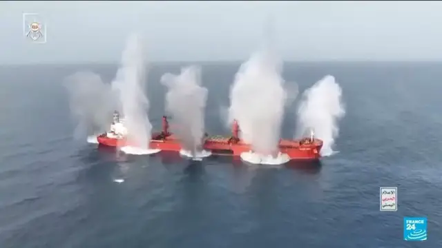 'Video thumbnail for Houthis sink Liberian cargo ship in Red Sea attack, several crew dead'