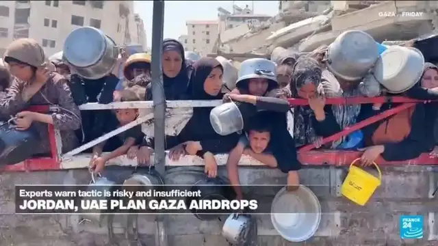 'Video thumbnail for Gaza aid airdrops spark criticism, as starvation deepens in the Strip'