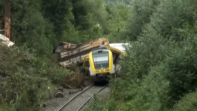 'Video thumbnail for Landslide causes train crash in Germany, killing three'