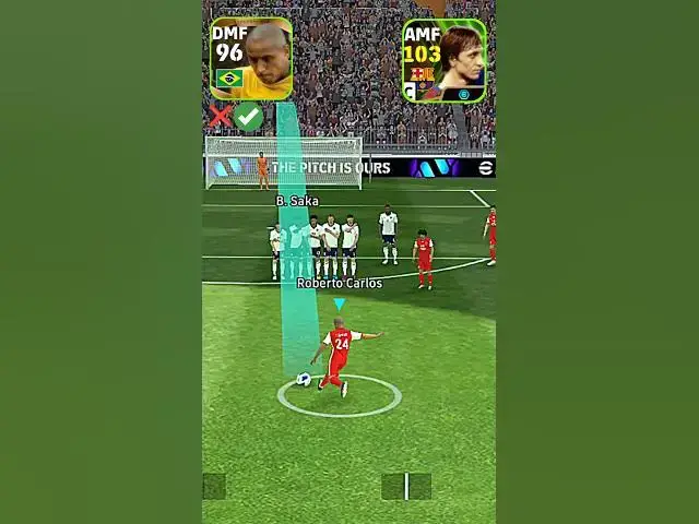 'Video thumbnail for Epic CruyFF Vs Legendary R.Carlos Freekick challenge 🚀🤯#efootball #pesfootball #pes #fifa #pesday'