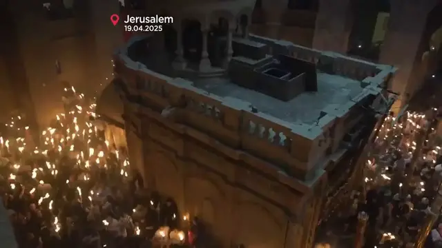 'Video thumbnail for Holy Fire ceremony lights up Church of the Holy Sepulchre in Jerusalem'