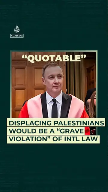 'Video thumbnail for Displacing Palestinians would be a “grave violation” of intl law'