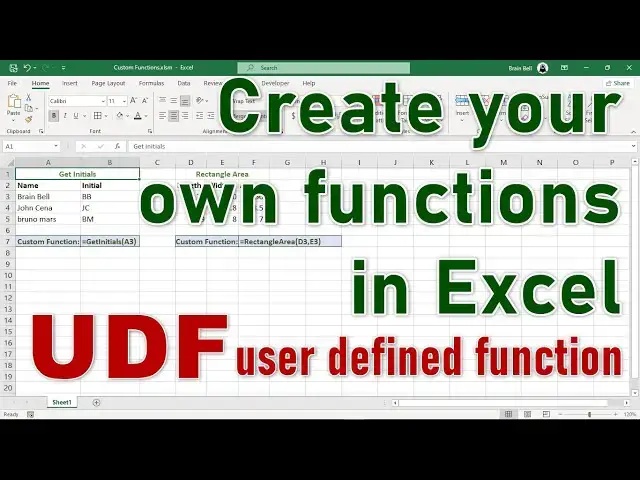 'Video thumbnail for How to Create Custom Functions in Excel Using VBA #UDF'