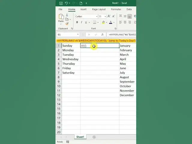 'Video thumbnail for Dynamic Hyperlinks in Excel: Jump to Today's Day & Month! #EXCEL #HYPERLINK #MONTH #WEEKDAY #TODAY'