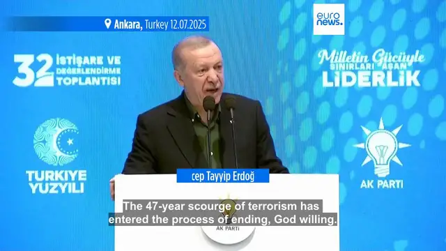 'Video thumbnail for Turkey's leader says PKK disarmament opens 'new page in history' after group lays down arms'