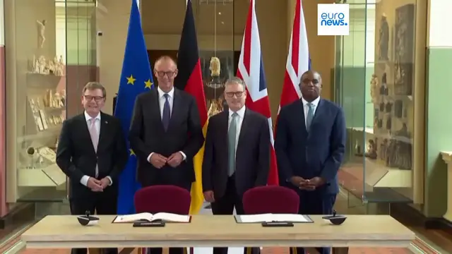 'Video thumbnail for Germany's Merz and UK's Starmer sign 'first of its kind' defence and migration treaty'