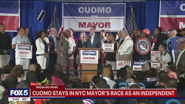 'Video thumbnail for Cuomo staying in NYC mayoral race as independent candidate'