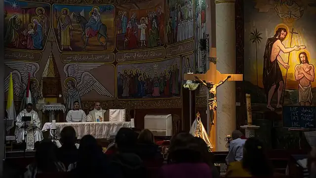 'Video thumbnail for Gaza Christians killed in Israeli strike on church compound laid to rest'