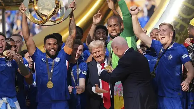 'Video thumbnail for Trump awards Chelsea Club World Cup trophy after historic 3-0 victory against PSG'