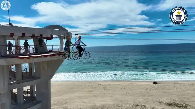 'Video thumbnail for Riding on the world's longest bicycle zip wire'