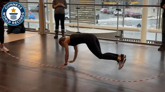 'Video thumbnail for Lisa jumps double-dutch style skips whilst on all fours'