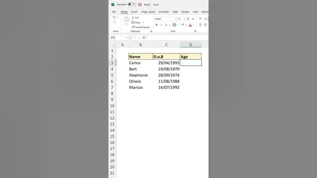 'Video thumbnail for Calculate Age in Excel from Date of Birth | Simple Formula #Shorts'