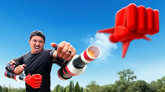 'Video thumbnail for jake carlini: builds rocket punch cannons for backyard superhero fights!'