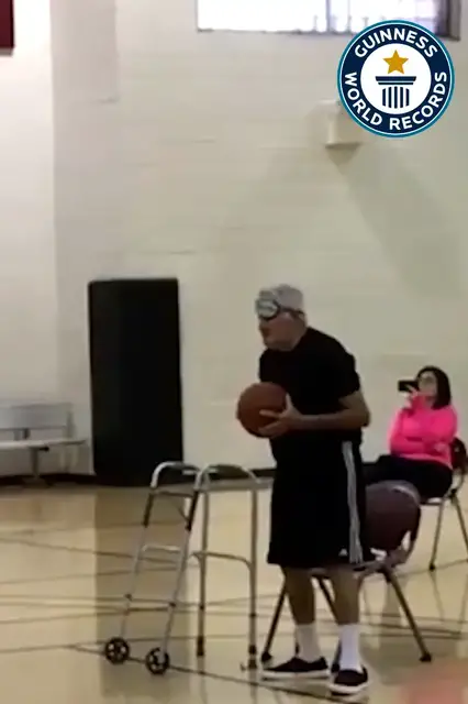 'Video thumbnail for Most Consecutive Basketball Free Throws Blindfolded'