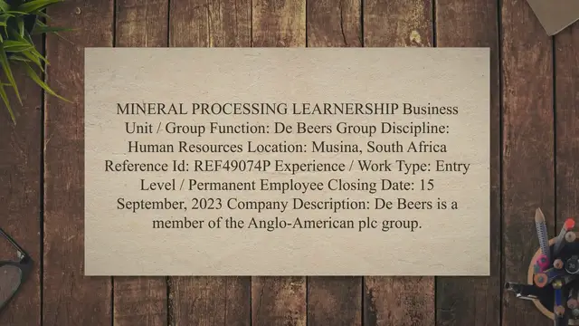 'Video thumbnail for DE BEERS GROUP MINERAL PROCESSING LEARNERSHIP'