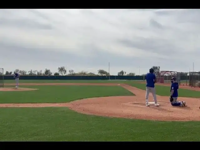 'Video thumbnail for Jacob deGrom vs. Sebastian Walcott Live Batting Practice with Rangers! (2025 MLB Spring Training)'
