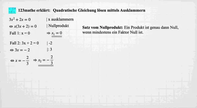 'Video thumbnail for Quadratische Gleichungen lösen ausklammern'