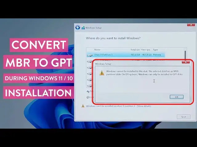 'Video thumbnail for How to Convert MBR To GPT During Windows 10 / 11 Installation [Easy Way]'