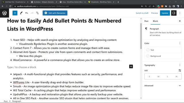 'Video thumbnail for How to Add & Use Bullet Points & Numbered Lists in WordPress For Free_'