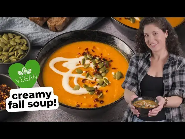 'Video thumbnail for Vegan Carrot and Pumpkin Soup with Ginger for Cool Fall Nights #veganfood #veganrecipes'